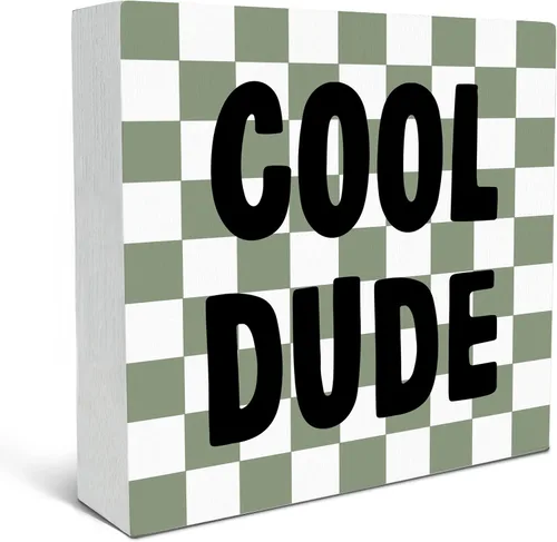 Miniatura 7 de SRADMO Cool Dude - Letrero de madera para escritorio, caja de madera boho, beige, preppy, decoración para adolescentes, niños, dormitorio