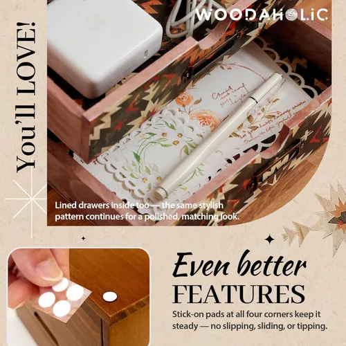 Miniatura 6 de Organizador de escritorio de madera verde bohemio con cajones, caja de almacenamiento de escritorio de 4 cajones, organizador de escritorio de Boho