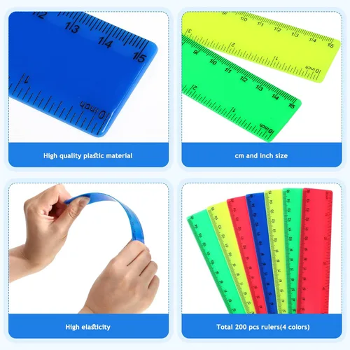 Miniatura 6 de Zonon 500 reglas rectas flexibles de plástico a granel con pulgadas y centímetros, regalo para el primer día de escuela, suministros de oficina