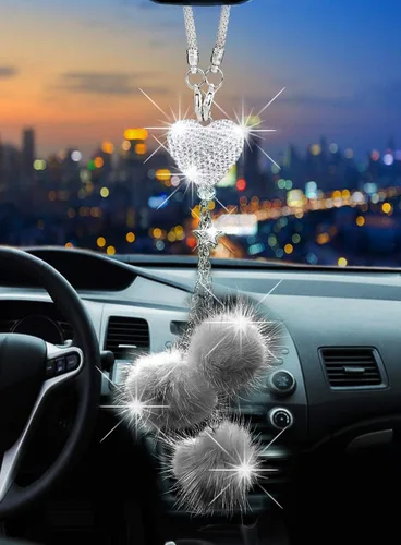 Miniatura 10 de Glamorosa decoración colgante de espejo de coche con cabeza de zorro azul oscuro, adorno de automóvil con temática animal para mujeres y hombres