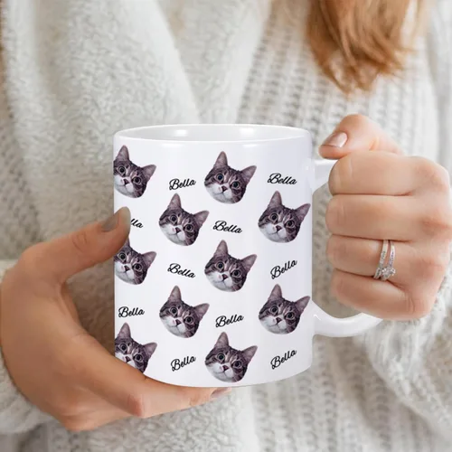 Miniatura 4 de Taza personalizada con nombre de cara de gato, taza de café personalizada, taza de foto de gato personalizada de 11 onzas, bonitos regalos