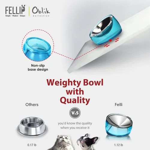 Miniatura 9 de Felli Cuenco de comida para gatos con bigote oblicuo para mascotas, plato elevado de acero inoxidable poco profundo, diseño de mascotas, alimentador