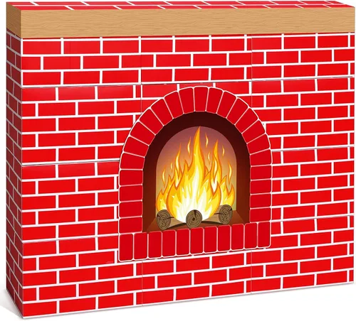 Fullhawl 26 chimeneas de cartón de invierno 3D de 39 x 35 pulgadas, chimenea artificial de invierno con llama de fuego, recortes de grano de madera,