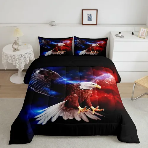 Miniatura 25 de Feelyou Juego de edredón de camuflaje del ejército con bandera estadounidense, decoración militar, camuflaje verde selva, bandera de Estados Unidos
