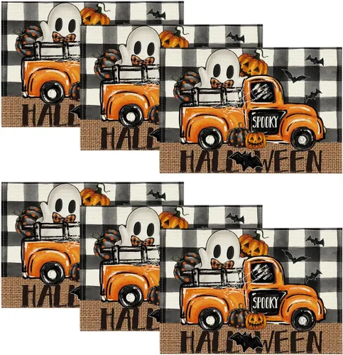 Miniatura 8 de Artoid Mode Buffalo - Juego de 4 manteles individuales espeluznantes de Halloween, 12 x 18 pulgadas, para decoración de fiestas, cocina, comedor