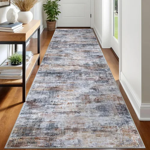 Miniatura 326 de IOHOUZE Alfombra pequeña abstracta de 2 x 3 pies, alfombra de entrada lavable para entrada interior, alfombras con respaldo de goma, alfombra gris
