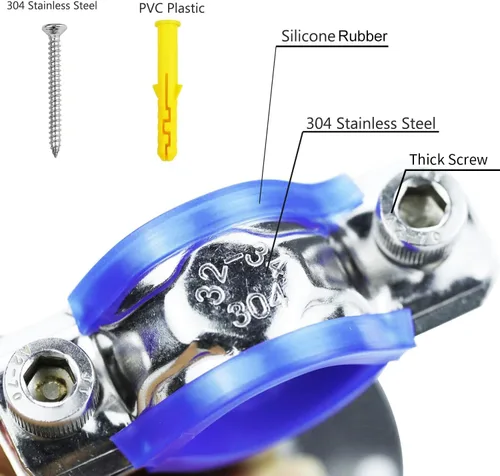 Miniatura 3 de 2 soportes de tubo de montaje en pared de acero inoxidable 304, abrazadera de correa de tubo ajustable con tornillos para tubo OD de 0.591-0.748 in