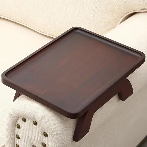 Miniatura 13 de SINWANT Mesa de Brazo para Sofá, Bandeja de Reposabrazos de Madera de Acacia para Sofá, 13.78" Bandejas Plegables de Reposabrazos de Sofá