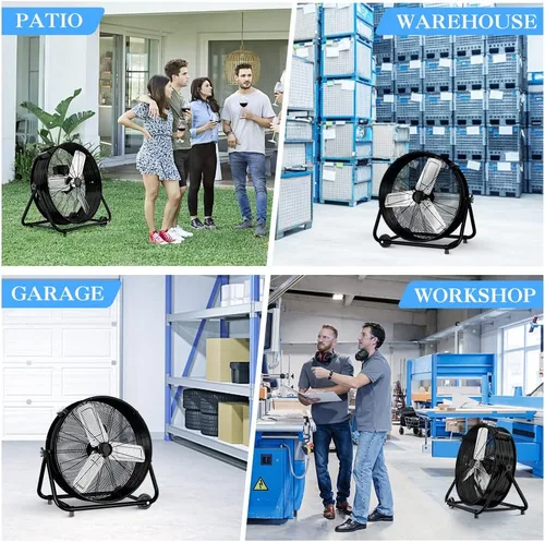 Miniatura 7 de LifePlus Ventilador de Tambor Industrial de 24 Pulgadas, Ventilador de Piso de Taller de Alta Velocidad, 3 Velocidades, Circulador de Aire de Metal