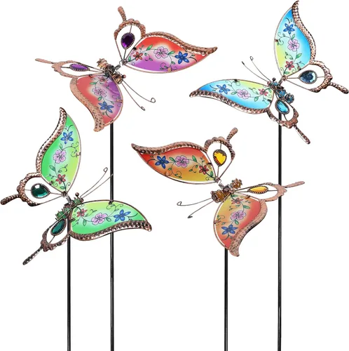 Miniatura 8 de Juegoal Juego de 3 estacas de jardín de mariposas, estacas de mariposas coloridas de 20 pulgadas, adornos artísticos de vidrio y metal para patio