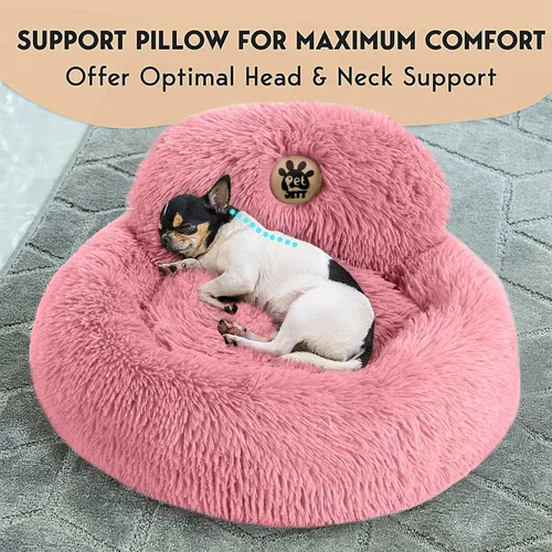 Miniatura 2 de PetJett - Cama calmante para perros pequeños, camas en forma de dona de 23 pulgadas, antideslizante y lavable, cama para mascotas de piel sintética