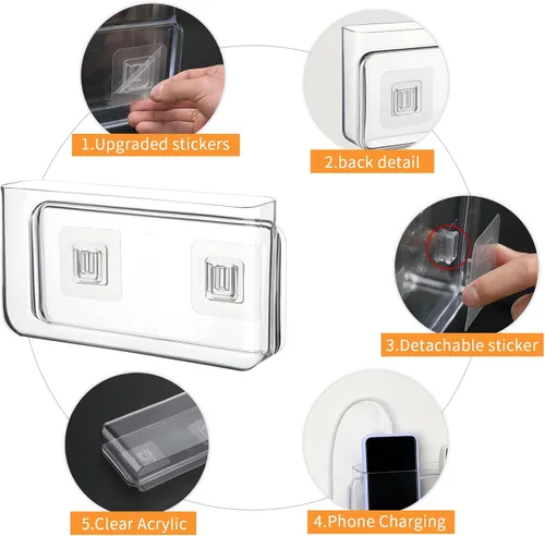 Miniatura 3 de Caja organizadora de almacenamiento de montaje en pared para teléfono Soporte de control remoto transparente L
