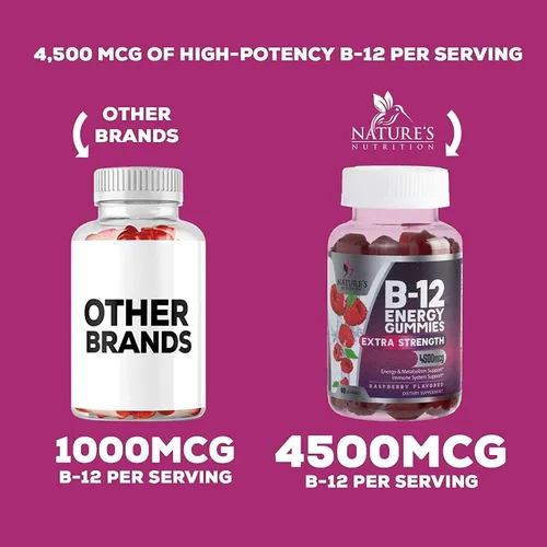 Miniatura 3 de Gomitas energéticas B12 – 4500 mcg de vitamina B12 por porción – Suplemento B12 masticable extra fuerte para energía, metabolismo y apoyo