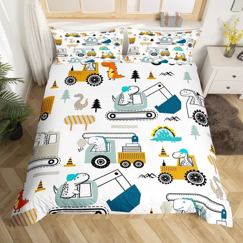 Miniatura 9 de Juego de ropa de cama de construcción, tamaño individual, para niños, camiones, juego de funda de edredón para niños, adolescentes, caricaturas