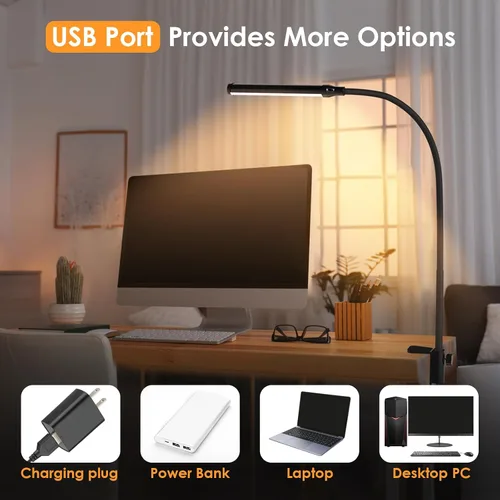 Miniatura 6 de ShineTech Lámpara de escritorio LED con abrazadera, con clip que cuida los ojos, luz de escritorio con 3 modos de color y atenuación continua
