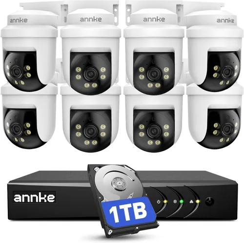 ANNKE Sistema de cámara de seguridad con cable PT de 5MP para exteriores con visión nocturna, audio unidireccional, DVR Lite de 8 canales 3K y 8