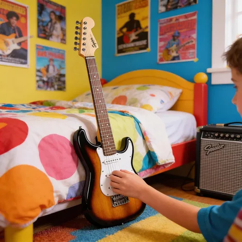 Miniatura 6 de Fender Squier - Guitarra eléctrica de tamaño 3/4 para niños, paquete con amplificador, cable, sintonizador, correa, púas, lecciones en línea y DVD