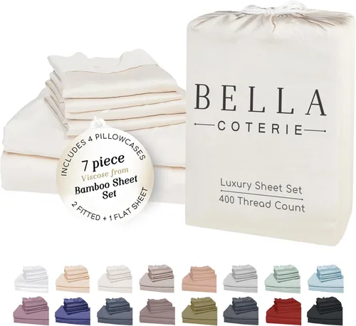 Miniatura 15 de Bella Coterie - Juego de sábanas de lujo de viscosa de bambú para cama tamaño split king 2 sábanas ajustadas para camas Sleep Number y camas 06