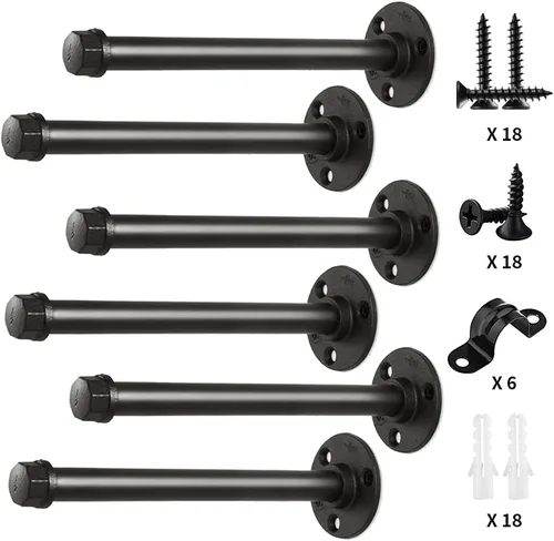 Soportes de estante de tubería de 10 pulgadas, soporte de estante flotante de tubo de hierro industrial, soportes de estantería de metal resistente