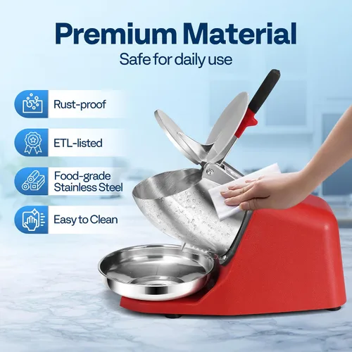 Miniatura 5 de VIVOHOME Picadora de Hielo Eléctrica Trituradora Máquina para Hacer Conos de Nieve Rojo 64.86 kg/hora con Palillo de Hielo para Uso Doméstico