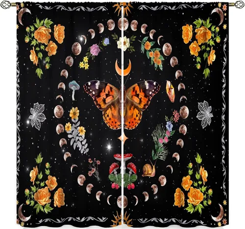 Miniatura 15 de Cortinas florales de luna, flores negras, fase de flores silvestres, luz de luna, jardín, estética, bohemio, primavera, vides, naturaleza, juego