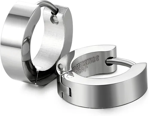 Miniatura 3 de Jstyle Pendientes de aro pequeños únicos de acero inoxidable para hombre, 1 par