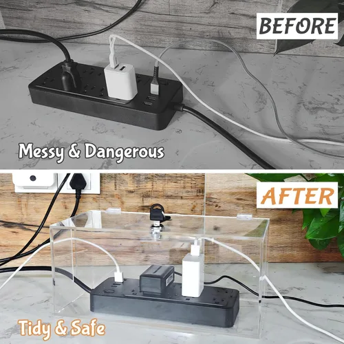 Miniatura 2 de Caja organizadora de cables de 2 piezas con cerradura, acrílico, caja organizadora de cables y cubierta de regleta de alimentación, organizador