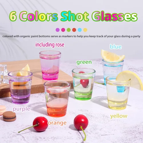 Miniatura 3 de ZZYFGH Juego de 6 Vasos de Chupito, Vasos de Chupito de 1.5 oz Coloridos con Base Pesada, Vasos de Chupito para Vodka, Whisky, Tequila, Espressos