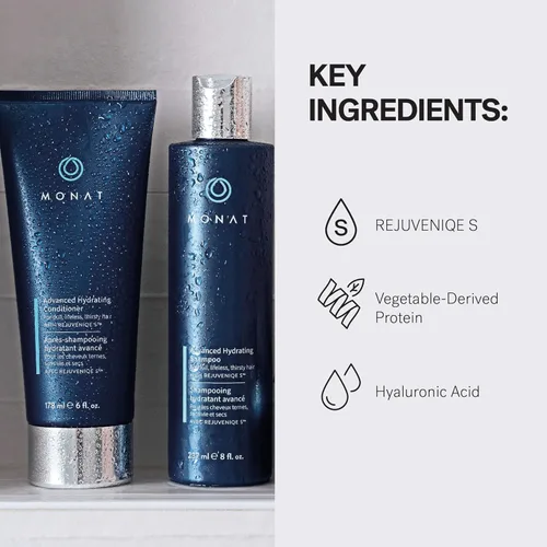 Miniatura 5 de MONAT Juego de champú y acondicionador de hidratación avanzada infundido con REJUVENIQE para cabello seco fino a medio, hidrata y fortalece, sin