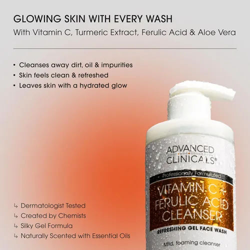 Miniatura 3 de Advanced Clinicals Limpiador facial suave con vitamina C para mujeres y hombres Jabón limpiador facial de gel con aroma a cítricos Aloe Vera +