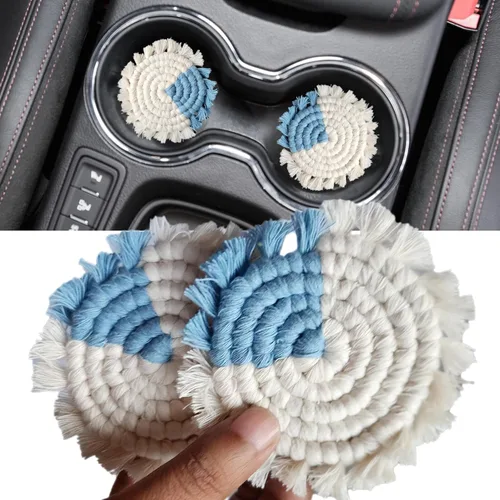 Miniatura 12 de Posavasos de Algodón para Automóvil 2 piezas Posavasos para Tazas de Automóvil Lindos Accesorios de Automóvil para Mujeres Posavasos para Portavasos