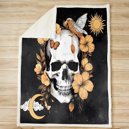 Miniatura 2 de Manta gótica de calavera para niños, manta de forro polar con diseño de colibrí y flores rústicas para sofá de dormitorio, manta ligera exótica