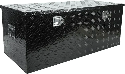 Miniatura 25 de Caja de herramientas de aluminio negro de 39 x 13 x 10 pulgadas con cerradura y llaves, caja de herramientas de 5 barras de banda de rodadura, caja