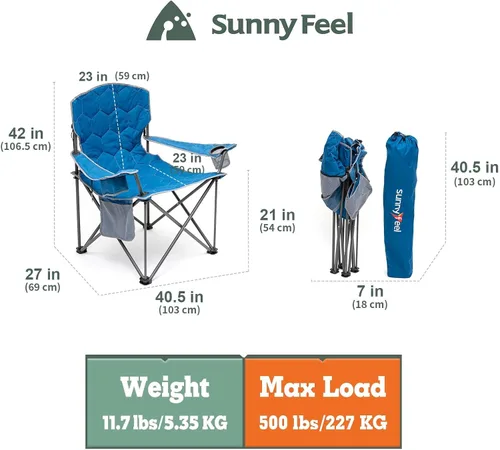 Miniatura 3 de SUNNYFEEL Silla de campamento de gran tamaño para adultos grandes y altos, silla de campamento plegable resistente que soporta 500 libras, silla