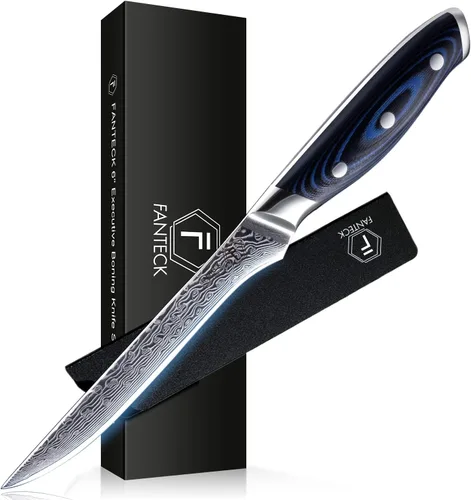 Miniatura 9 de FANTECK Santoku Cuchillo de cocina de acero japonés de Damasco de 5 pulgadas, VG10 de 67 capas de alto carbono, espiga completa, cuchillos Santoku