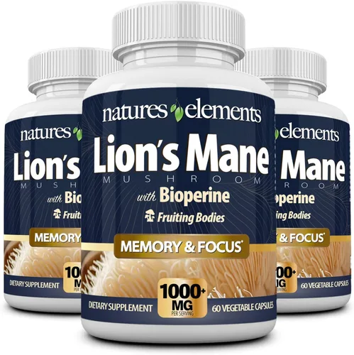 Miniatura 9 de Natures Elements Hongo melena de león con BioPerine – Extracto 10:1 – 1000 mg melena de león + 10 mg de bioperina – 30% polisacáridos – 60 cápsulas