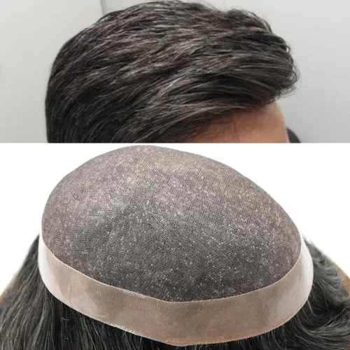 Miniatura 18 de LYRICAL HAIR Toupee - Sistema de cabello de repuesto para hombre, monofilamento fino, monofilamento, peluca de cabello humano de piel duradera