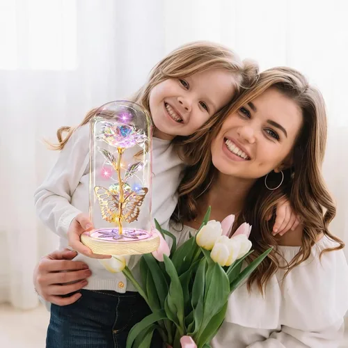 Miniatura 6 de Regalos de rosas para el día de la madre, rosas de cristal de galaxia preservadas para siempre, rosas iluminadas en cúpula de cristal, regalos de Un