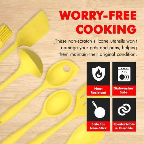 Miniatura 3 de Juego de 5 utensilios de cocina Chef Craft, de silicón, de color azul, Juego de 7 piezas, Amarillo
