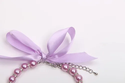 Miniatura 6 de Collar de perlas para perros y gatos con accesorios brillantes y lazo de cinta, joyería para cachorros de mascotas para perros hembras, gatos