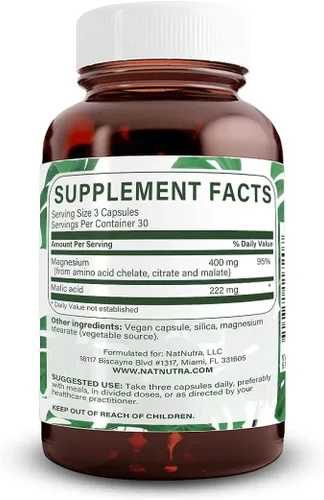Miniatura 2 de Natural Nutra Suplemento de mega magnesio de aminoácidos malato, quelato, citrato, mejora la fuerza ósea 400 mg, 90 cápsulas
