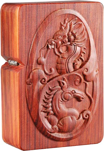 Miniatura 18 de Carcasa exterior de palisandro Huanghuali natural tallado para módulo Zippo (1000 brazos Avalokiteshvara de la diosa 3#)