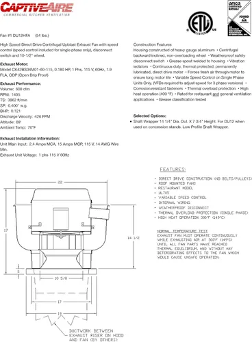 Miniatura 7 de El sistema de campana de escape de perfil bajo para camiones de alimentos incluye una campana de escape de acero inoxidable, un ventilador
