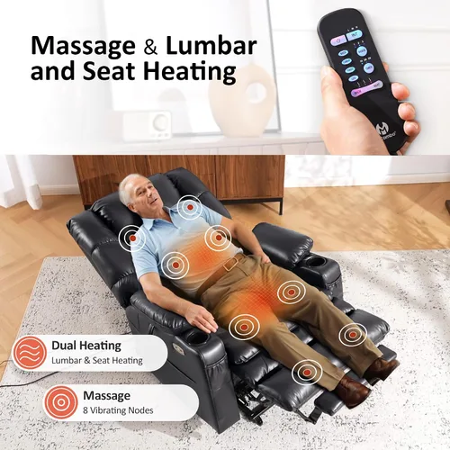 Miniatura 6 de MCombo Silla Reclinable Grande de Elevación con Triple Motor con Masaje y Calefacción Dual, Reposacabezas Ajustable para Personas Mayores Altas