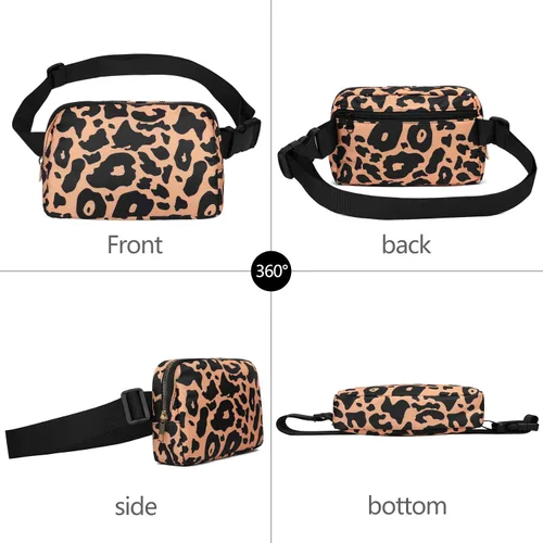 Miniatura 2 de VOROLO Riñonera para mujeres y hombres, bolsa cruzada, bolsa de cinturón con correa ajustable, Talla única Leopardo amarillo con cuerda