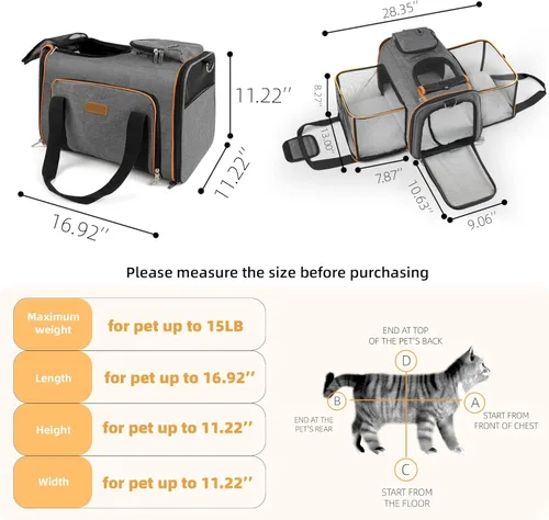 Miniatura 4 de Transportador para gatos, bolsa portátil para mascotas para gatos y perros pequeños, bolsa plegable de malla suave y a prueba de arañazos para Gris+