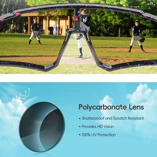 Miniatura 24 de Paquete de 2 lentes de sol de béisbol para niños y jóvenes, gafas de sol deportivas para niños y niñas, gafas de golf para ciclismo, correr, golf