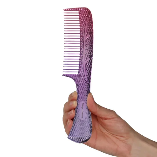 Miniatura 20 de Allegro Combs #1004 - Peine desenredante de dientes anchos irrompible, acabado brillante galvanizado degradado, peine de mango para cabello natural