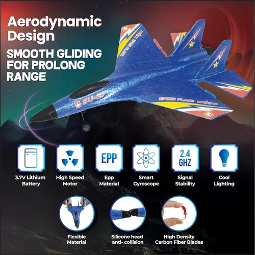 Miniatura 4 de Avión RC 2.4Ghz Control remoto RTF Jet - 2 canales Su-27 aviones anticaídas - Planeador fácil de volar con estabilización giroscópica adecuado