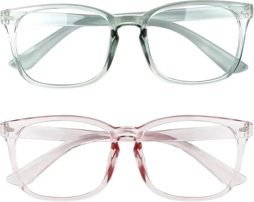 Gafas de luz azul para mujeres y hombres, paquete de 2, anteojos de luz azul, anteojos cuadrados de bloqueo de luz azul a la moda, anteojos verdes y